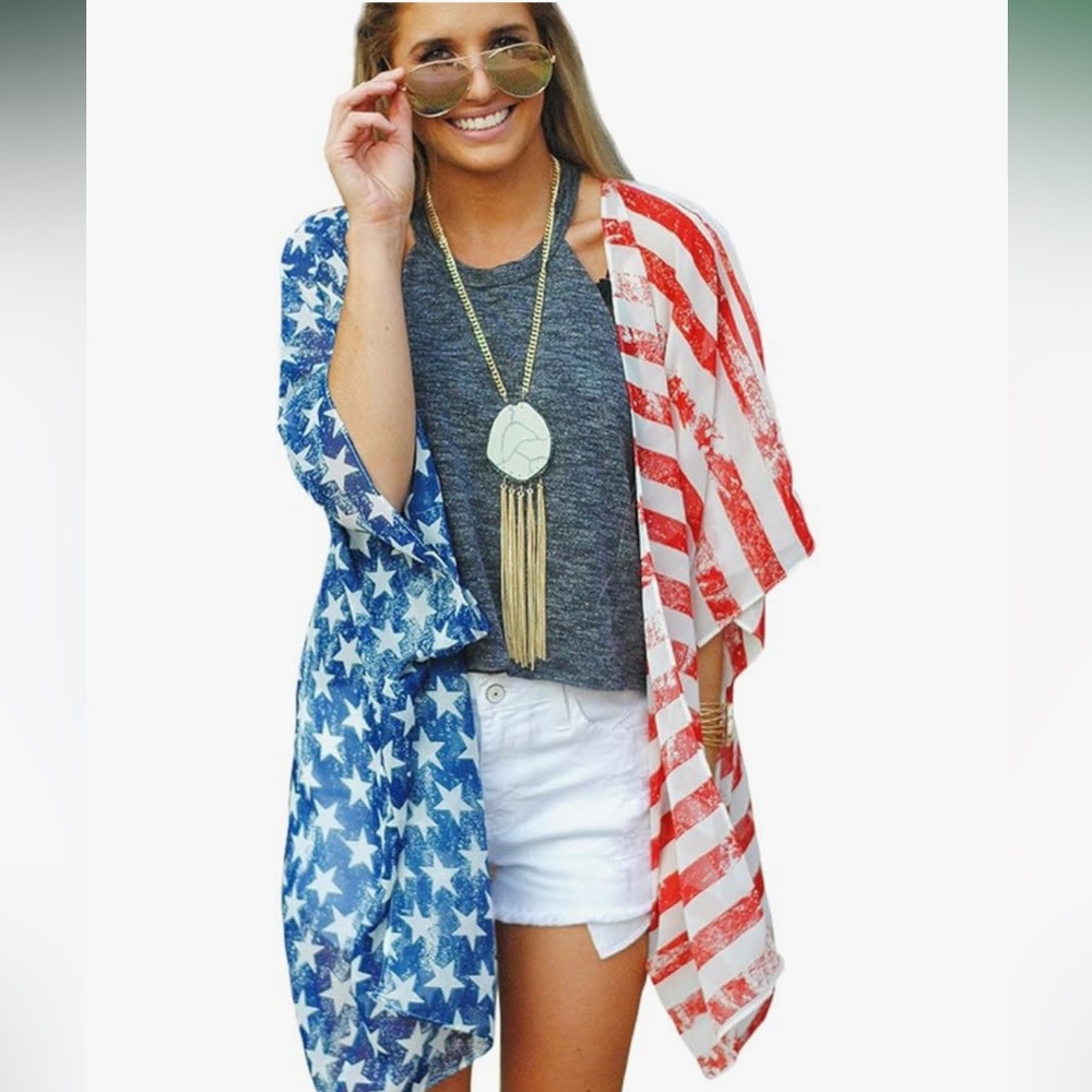 Boutique Brand American Flag Print Kimono Top Size Large
